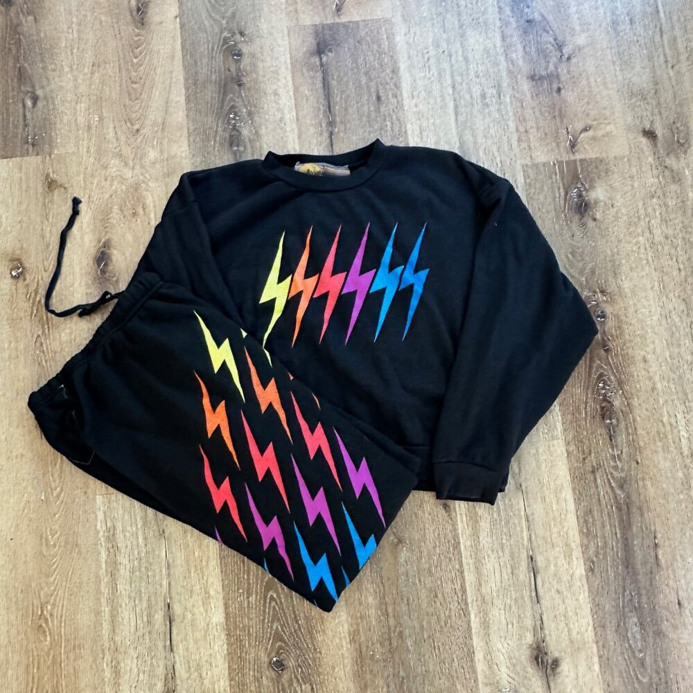 Aviator Nation Black/Rainbow Gradient Bolt Set- Size Small